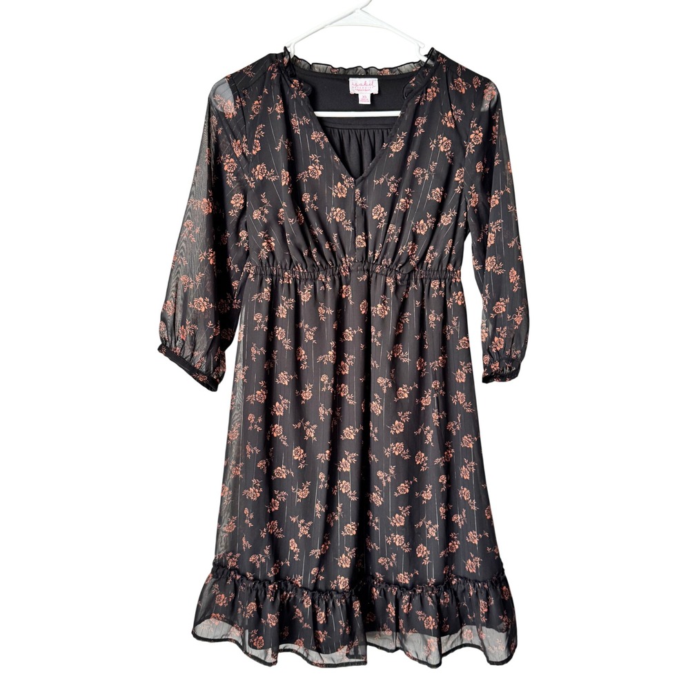 Isabel Maternity Ingrid & Isabel Black Floral Mesh V-Neck Ruffle Dress XS